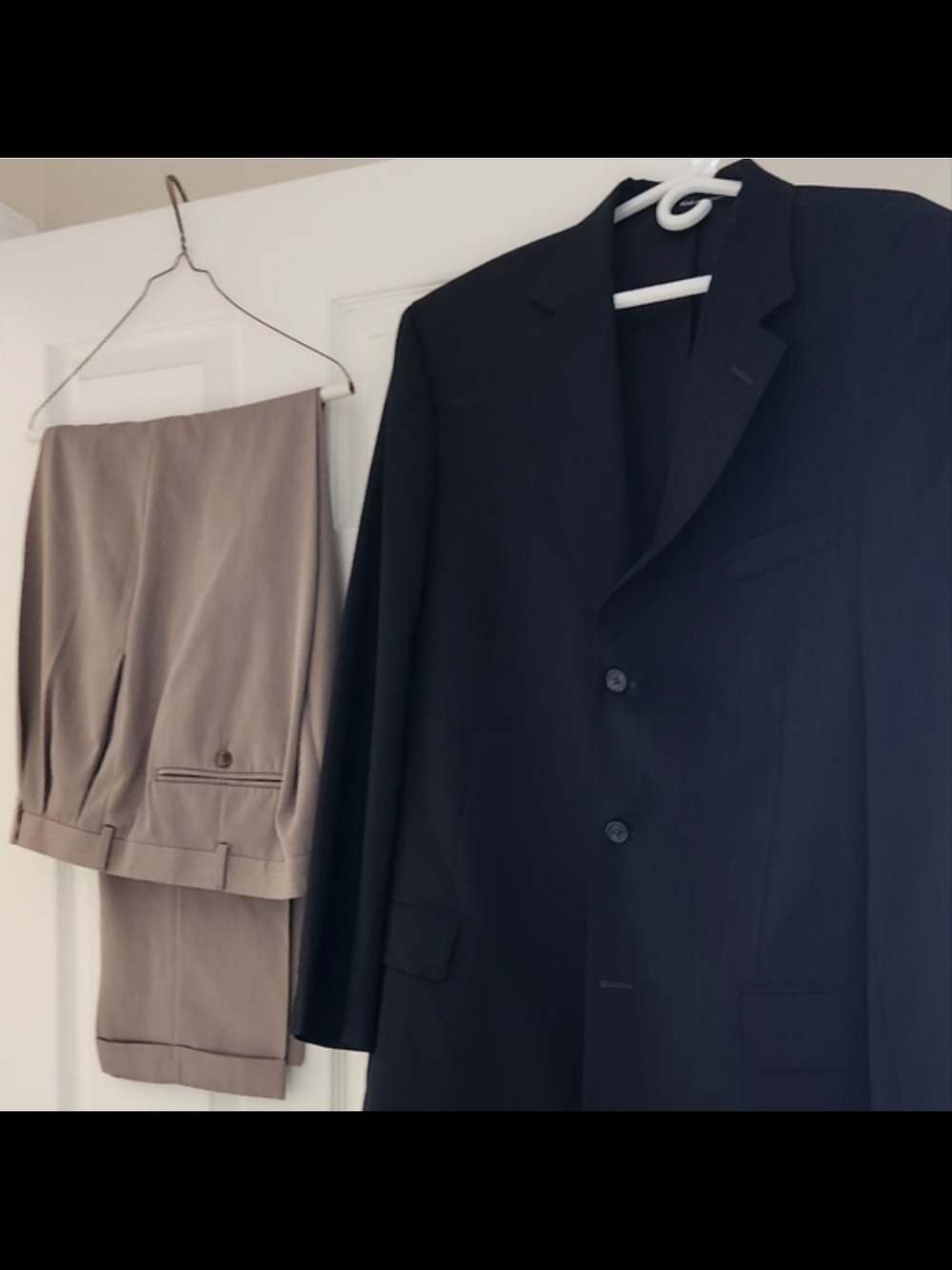 Classic Men's Black Blazer with Taupe Dress Trousers